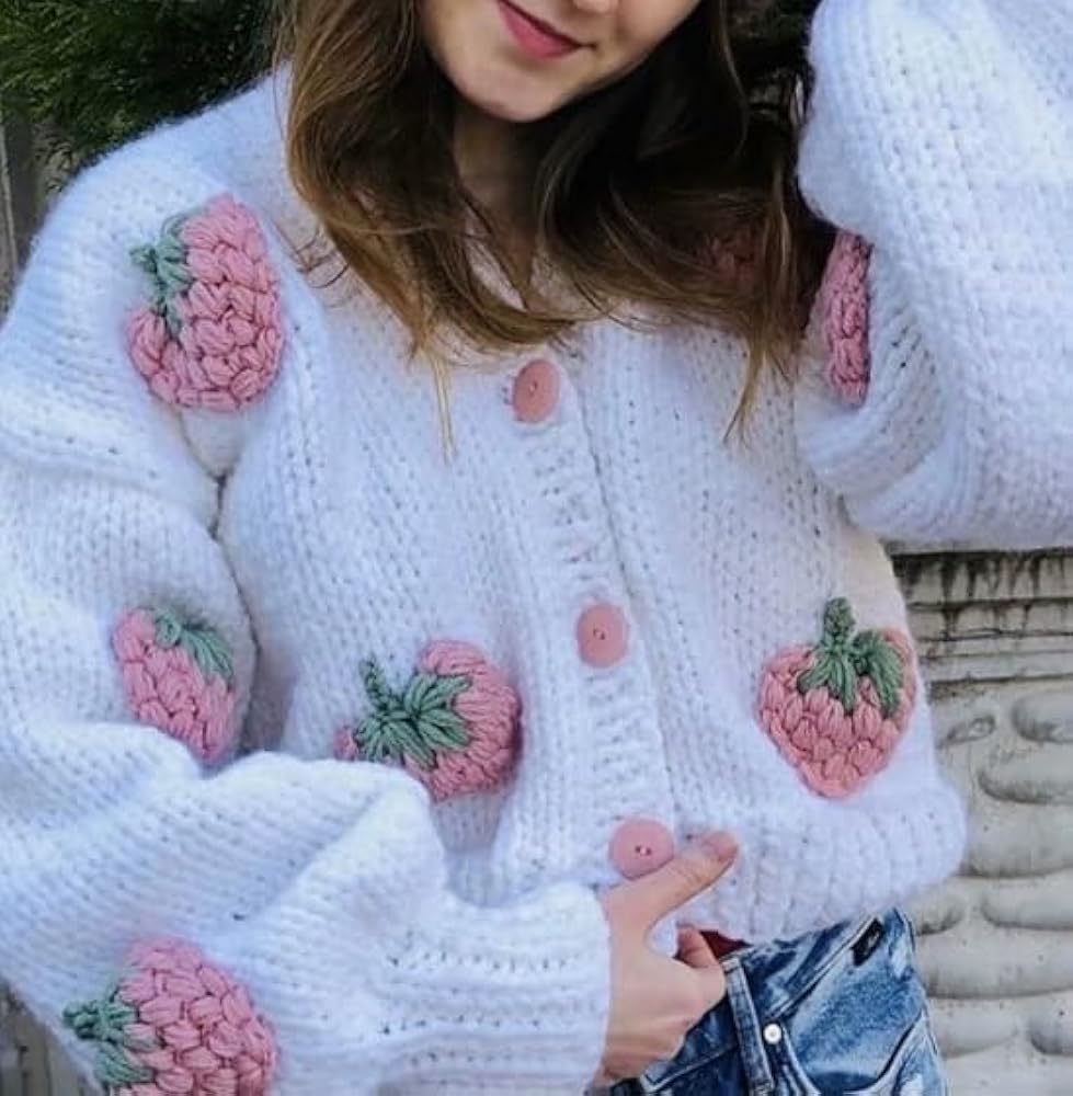 Women Crop Cardigan Jacquard Open Front Sweater 3D Flower
